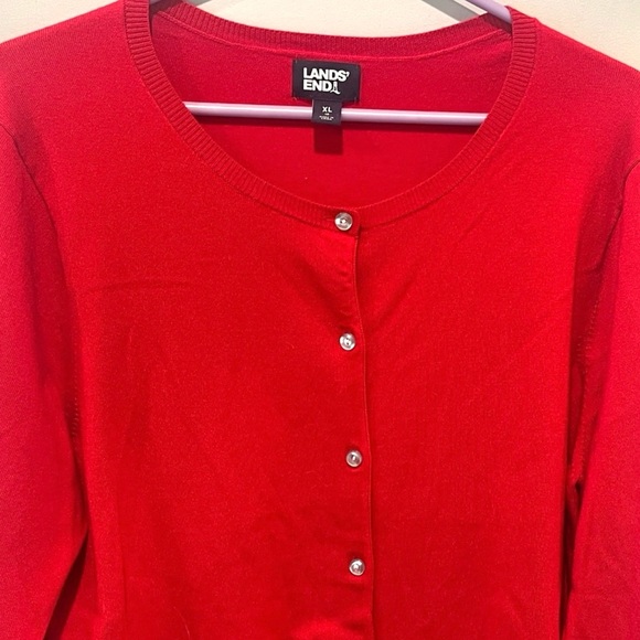 Lands' End Vibrant Red Cardigan NWOT - Picture 5 of 8